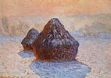 Effect Paintings - Grainstacks_ White Frost Effect by Claude Monet